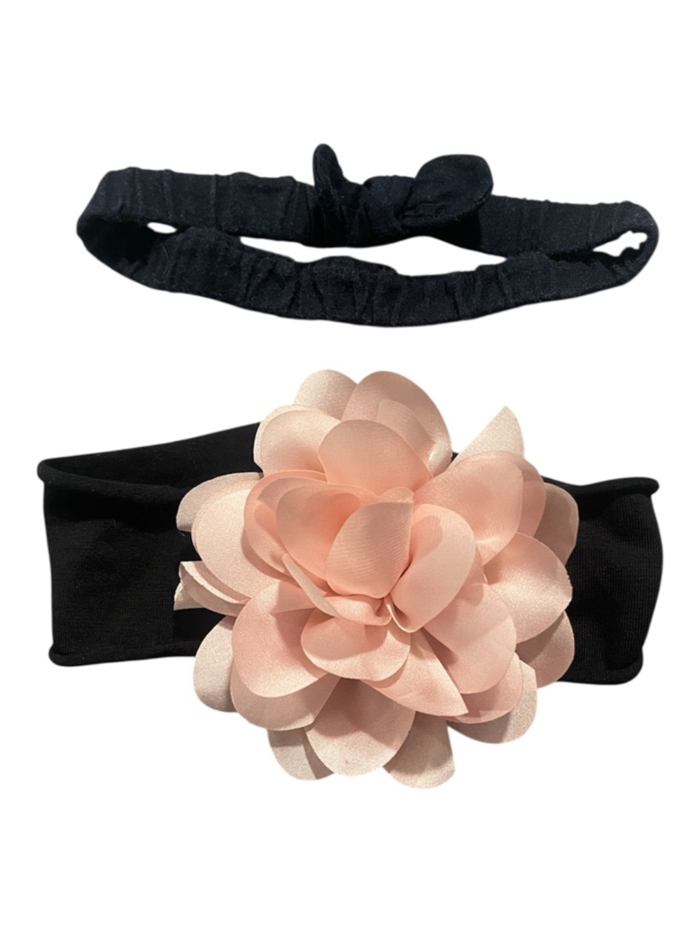 2 Baby Girl Hairbands black and pink flower bow floral Toddler Elastic Headbands